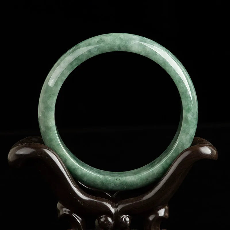 Natural emerald bean green ring bracelet for women, deep pea green colour, simple style, on white background