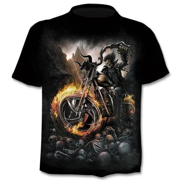 Men's gothic skull print t-shirt punk style round neck regular sleeve top in black