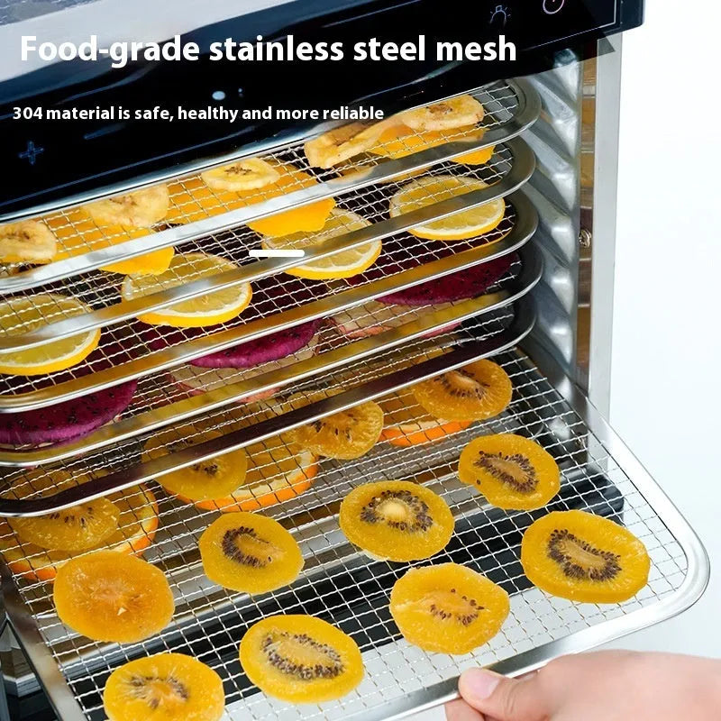 Stainless steel fruit dehydrator machine with multiple drying trays and LED control panel