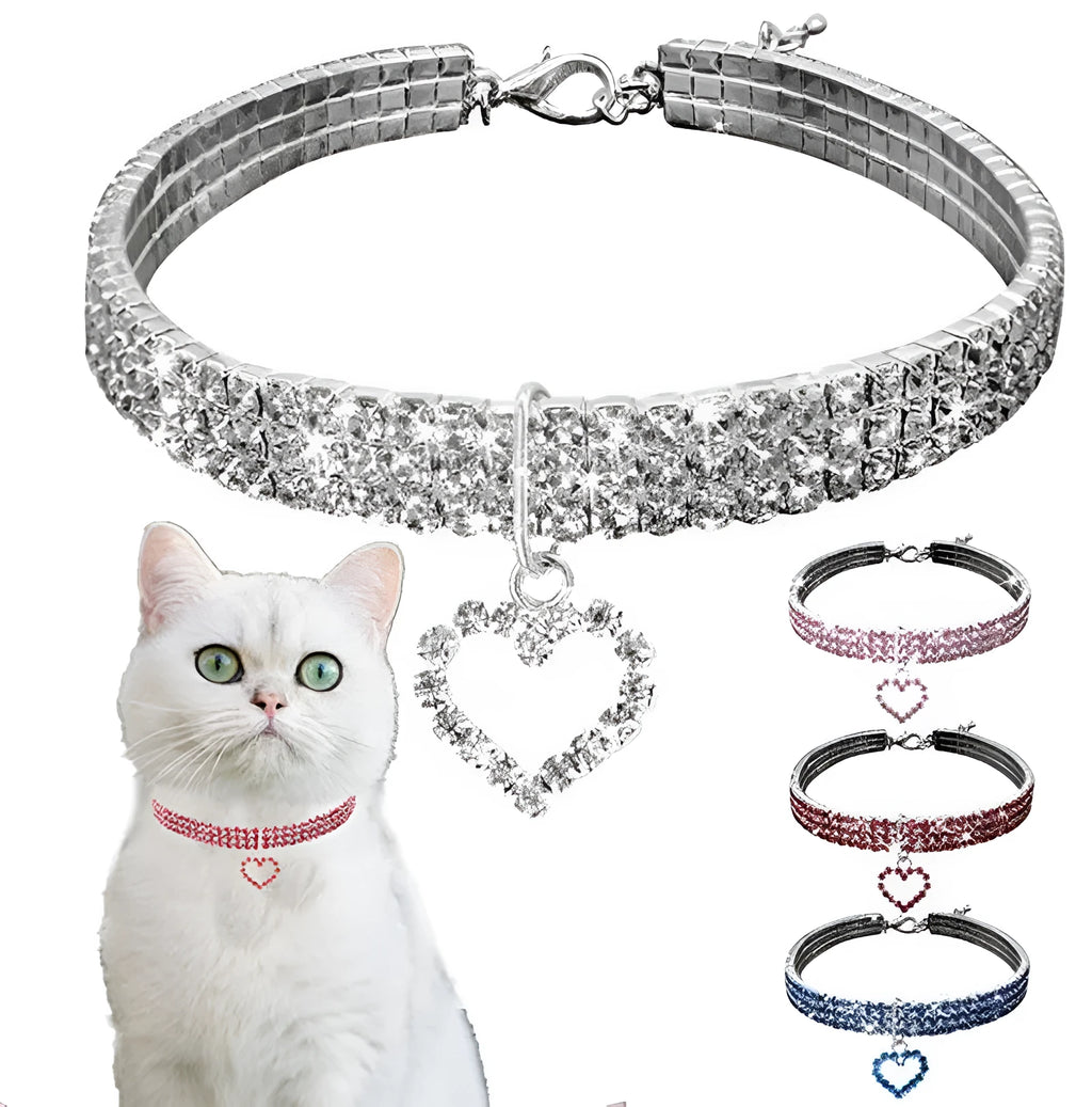 Rhinestone dog necklace with love cat and dog pendant, silver plating, adjustable chain