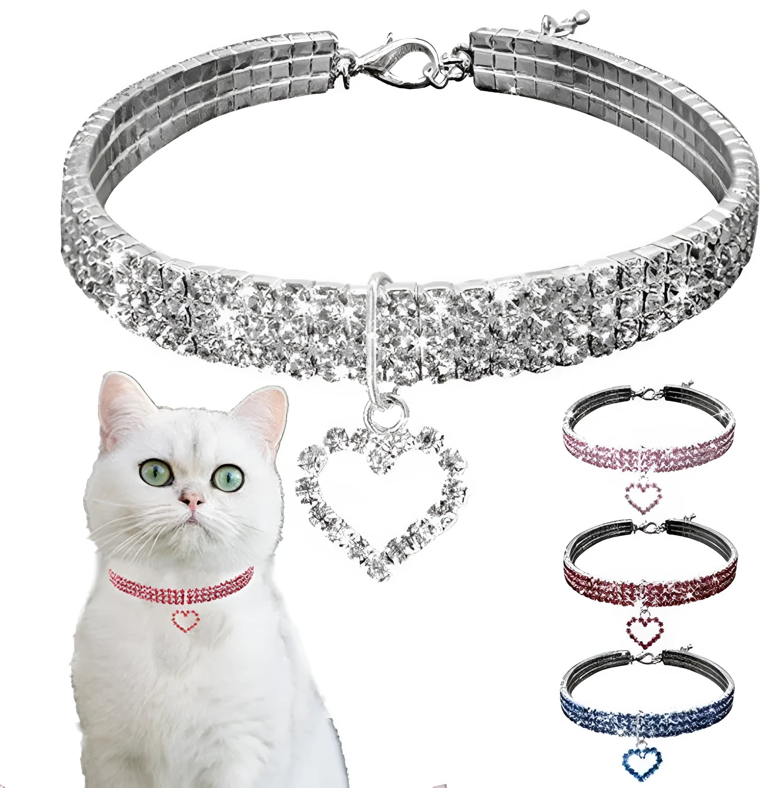 Rhinestone dog necklace with love cat and dog pendant, silver plating, adjustable chain