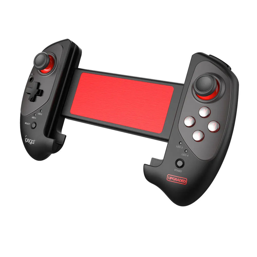 Red telescopic wireless gamepad controller extended with USB charging cable