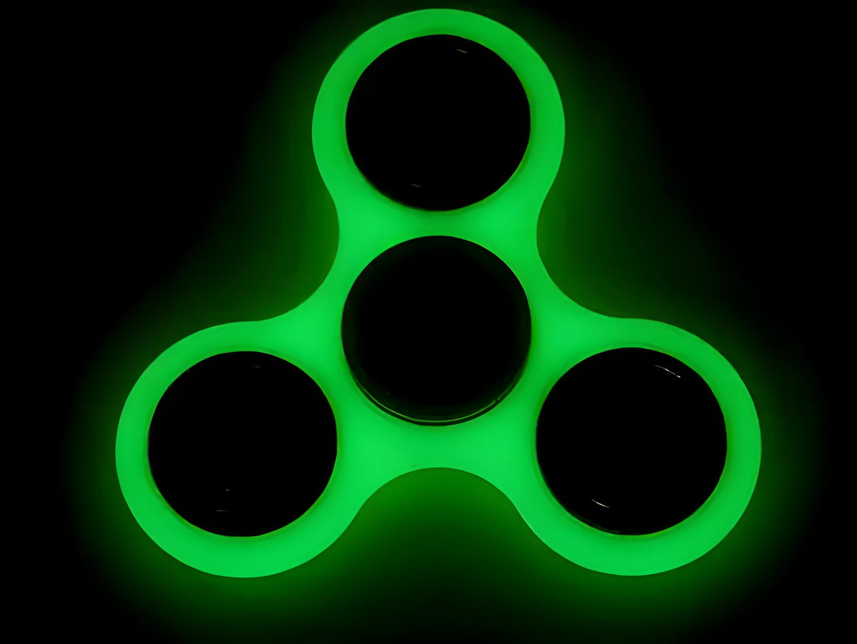 White glow in dark tri-spinner fidget toy made from ABS plastic with three prongs