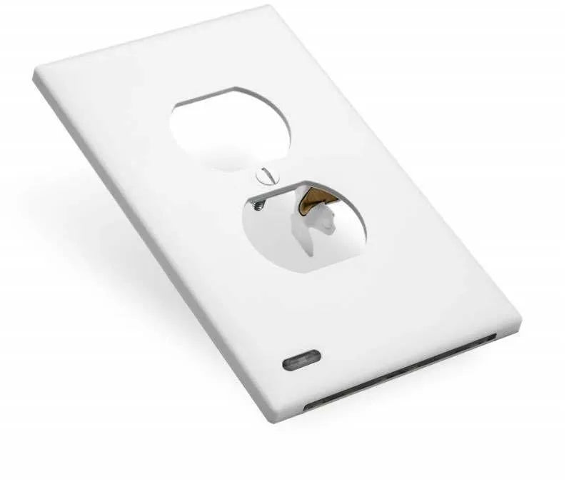 White plug-in LED socket night light installed in a UK wall socket, showing compact design.