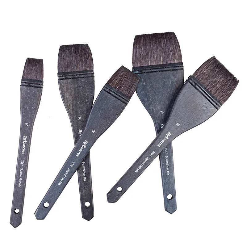 Grey squirrel hair art brush with wooden handle in various sizes for painting