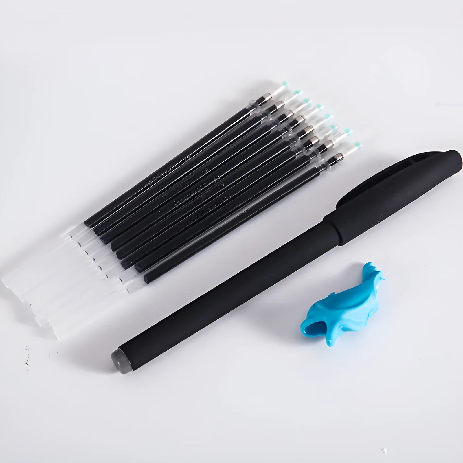 Automatic fade away pen set with holder, case and eight refills for temporary writing