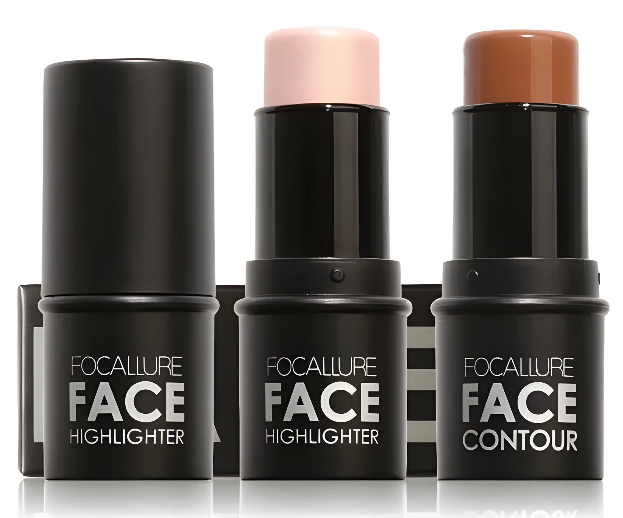 Cream contour highlighter makeup stick in a tube, shown with four shade options labelled A, B, C, D.
