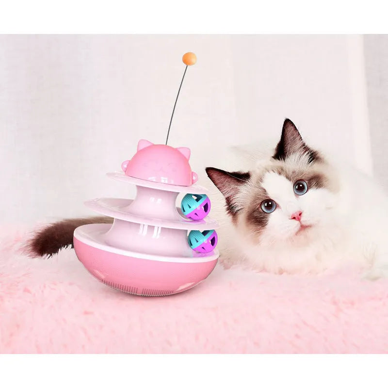 Cat track toy with plastic track and ball in lake blue, yellow, and green colour options