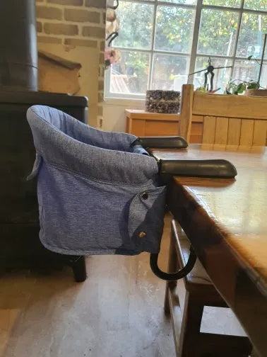 Portable baby high chair dining seat with safety belt folded and unfolded