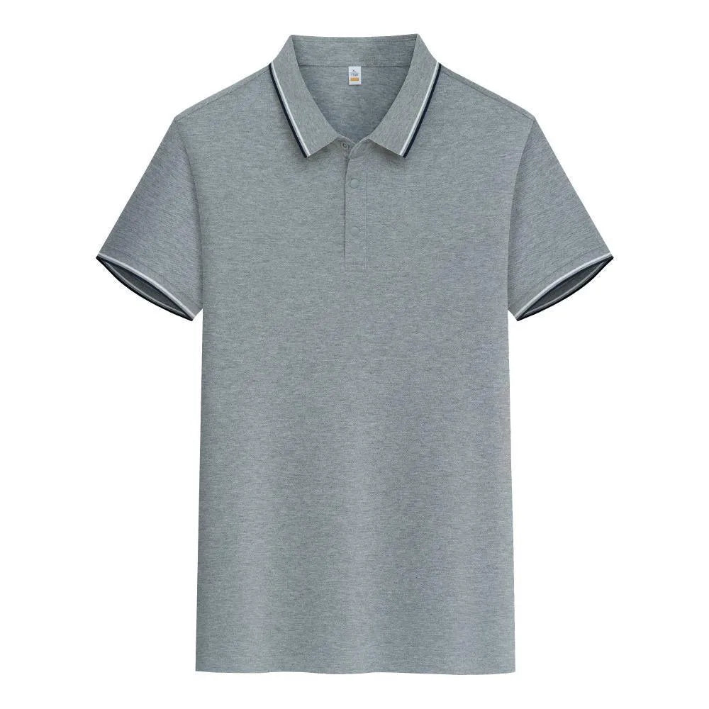 Pure cotton soft polo shirt with lapel collar and short sleeves in army green, straight fit, business casual men's top
