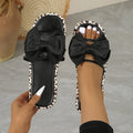 Women's leopard print beach slippers with thick sole in black PU leather
