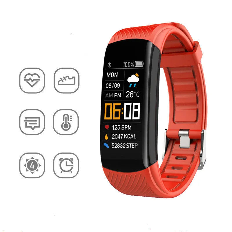 C5S smart fitness bracelet in multiple colours showing 0.96-inch screen on a wrist.