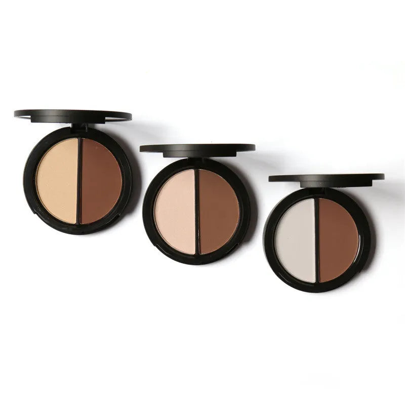 Bronzer and highlighter palette, 18 x 75 mm compact powder makeup in colour options 1, 2, and 3