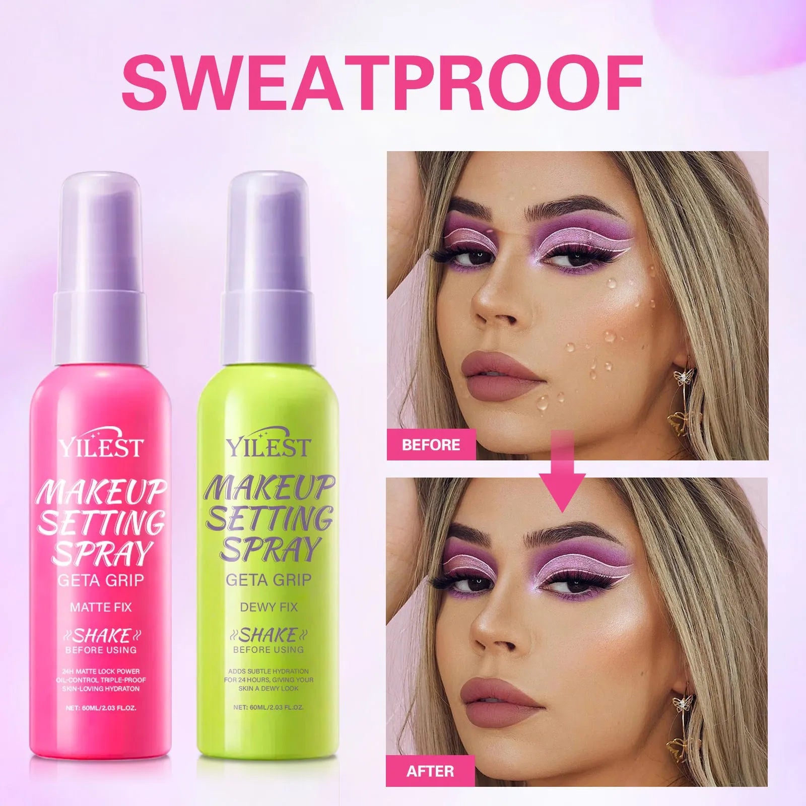 60ml makeup mist spray moisturizing shaping spray in green and pink bottles