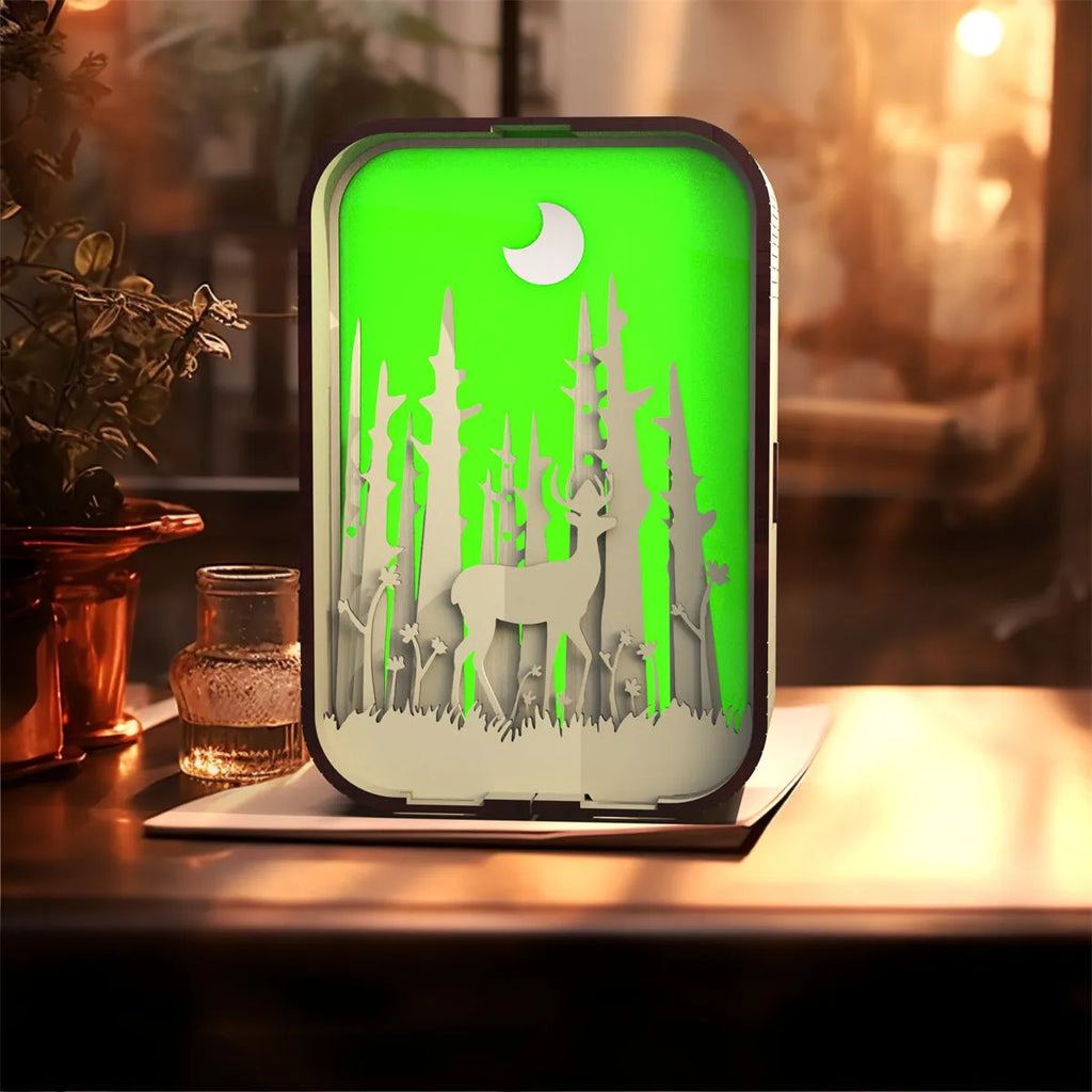 Woodcarving night light with touch dimming in basswood or black walnut wood, 9.5x5x12.5 cm, laser engraved