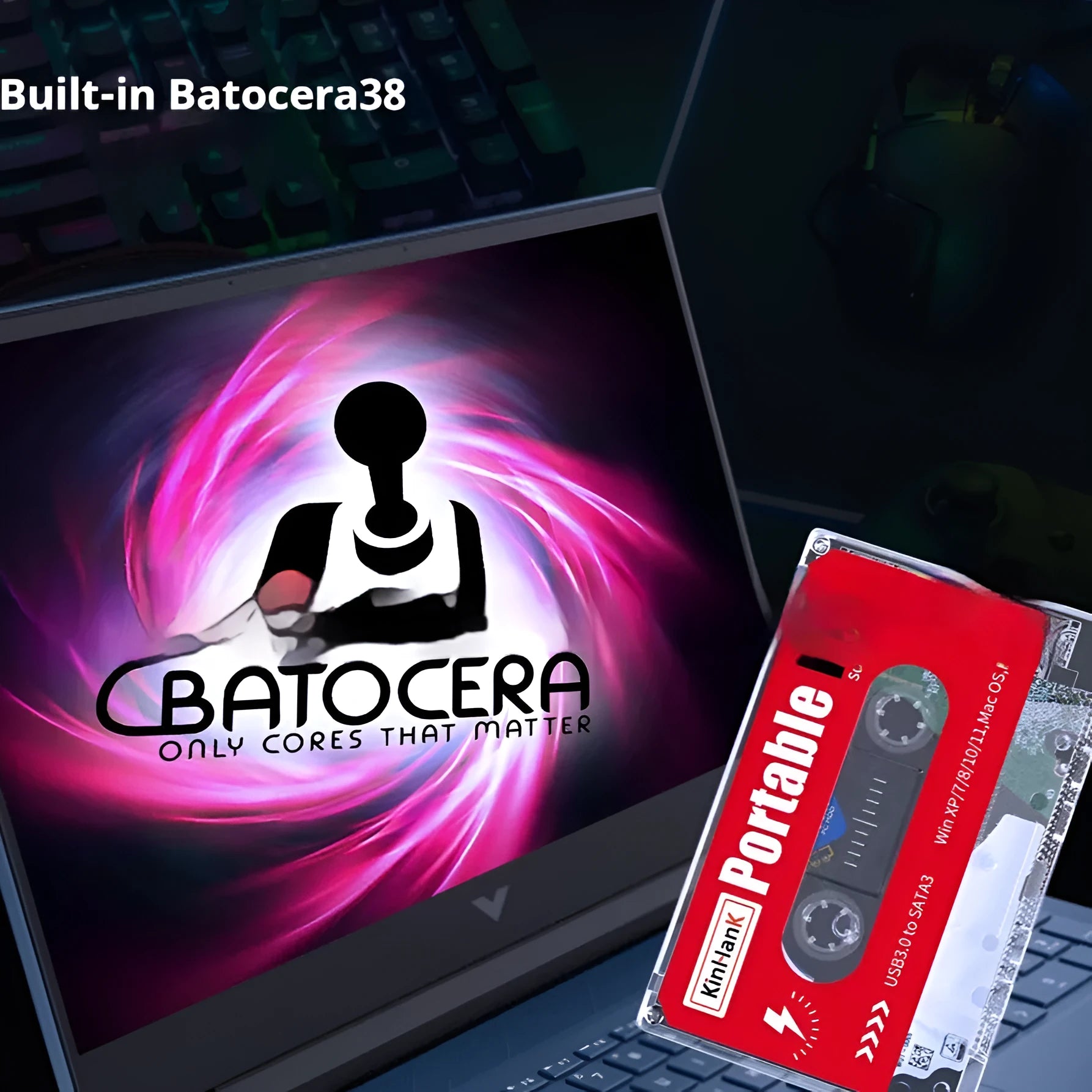 2TB external mechanical hard drive in protective case with USB cable and optional handle