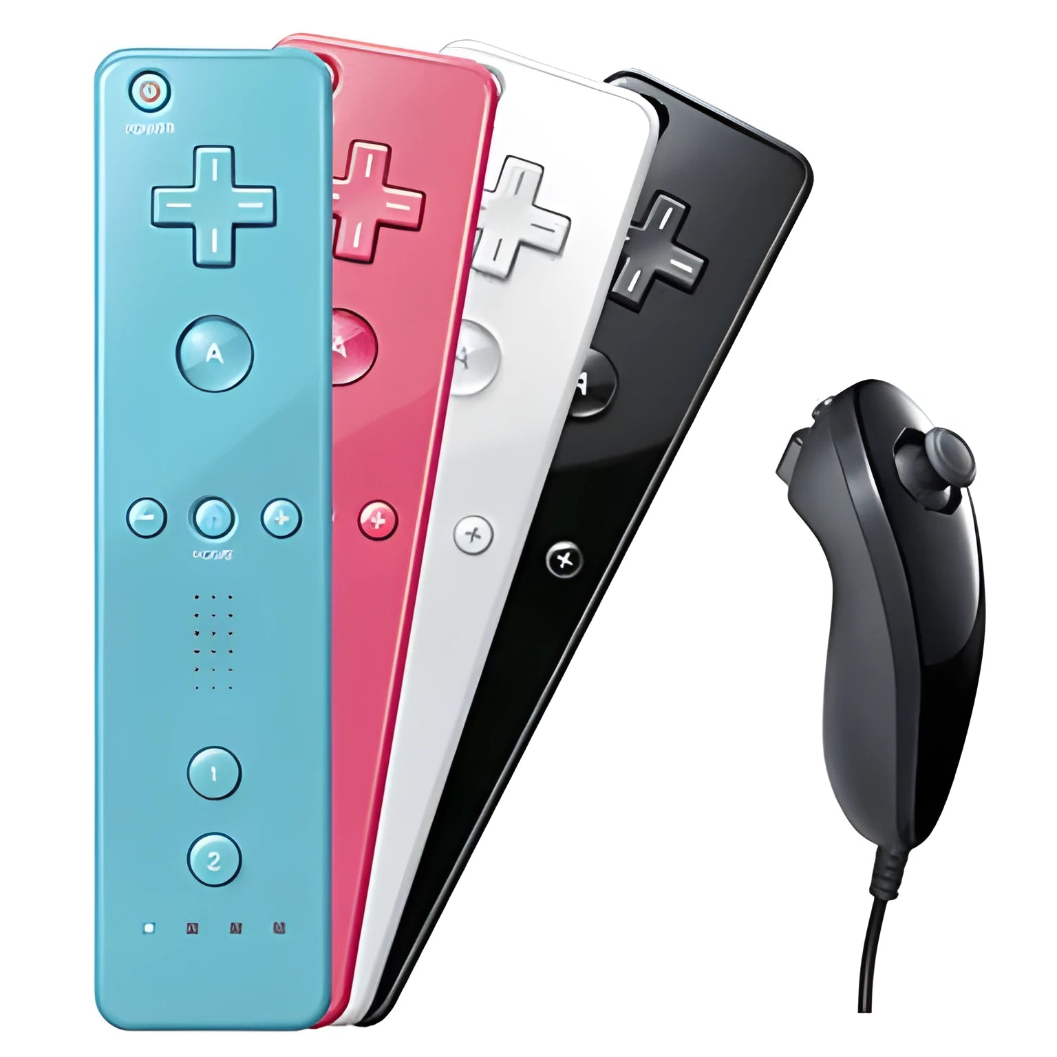 Wii left and right wireless gamepad controllers with rubber sleeve accessory in multiple colour options