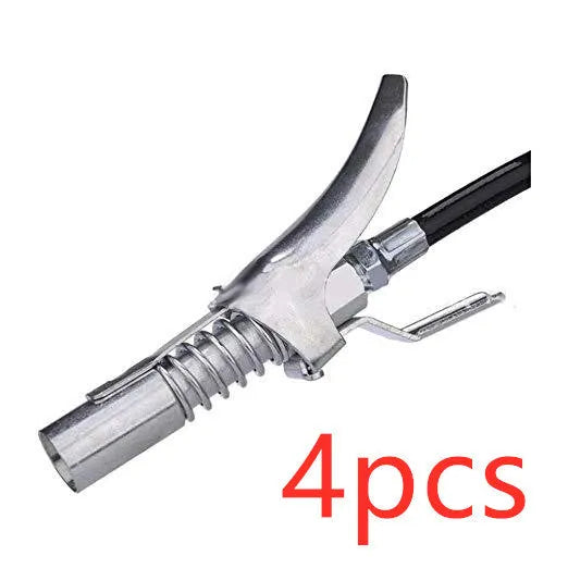 Silver locking grease gun coupler with 10,000 psi rating and 1/8 NPT thread for SAE and metric Zerk fittings
