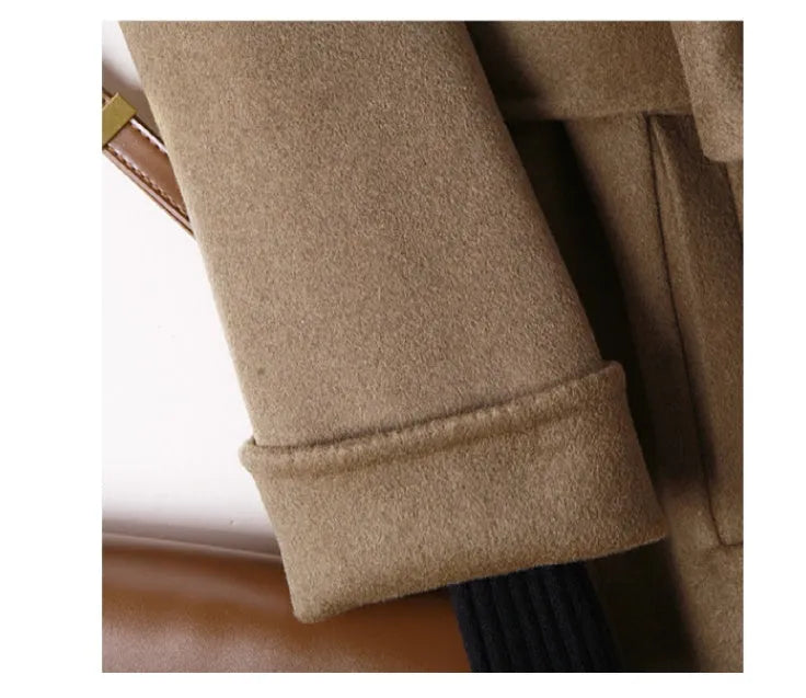 Long men's wool coat with suit collar in black or caramel colour options