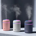 USB desktop humidifier with colourful lights in pink, white, or navy blue colour options