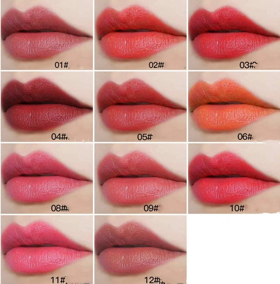 Waterproof velvet matte lipstick in shade M01 with twelve colour options