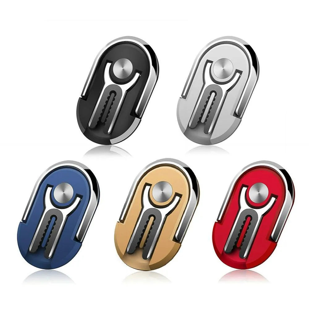 Universal car air vent phone holder with finger ring grip, zinc alloy body, silicone clip, 360° rotation