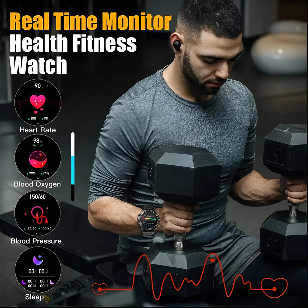 Bluetooth calling smart watch with health monitoring features on wrist showing IPS touch screen display