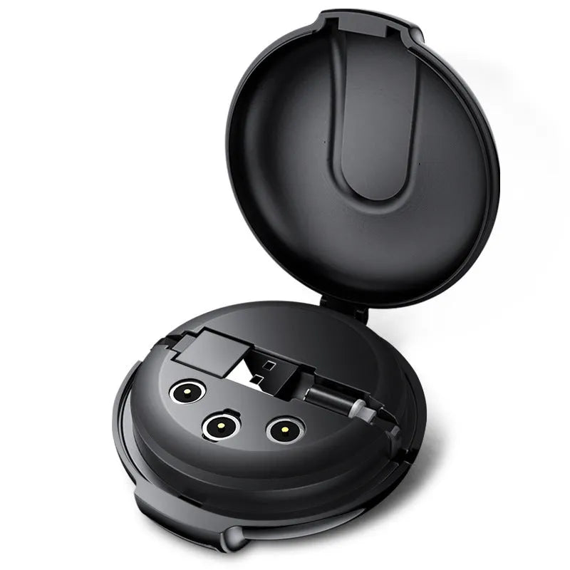 Black magnetic retractable car phone charger with 1m cable shown mounted in vehicle