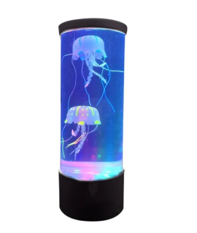 Large black plastic jellyfish lamp with USB charging and remote control, 39.9cm height on a table