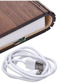 LED folding book light with wooden cover, USB rechargeable, 215 x 165 x 30mm, walnut or white maple