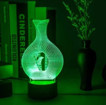 3D acrylic LED night light with colour-changing display on a black ABS base.