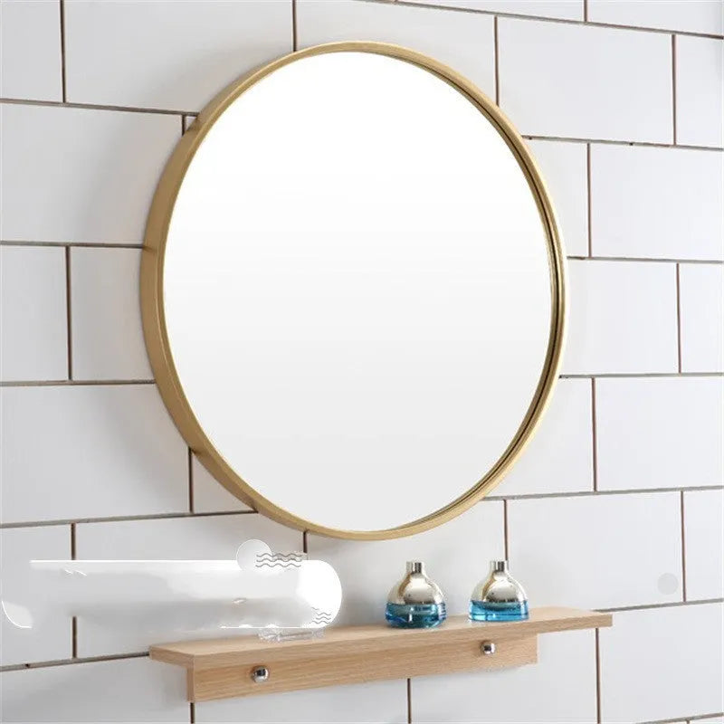 Round metal framed bathroom wall mirror in Nordic style available in black, white or gold