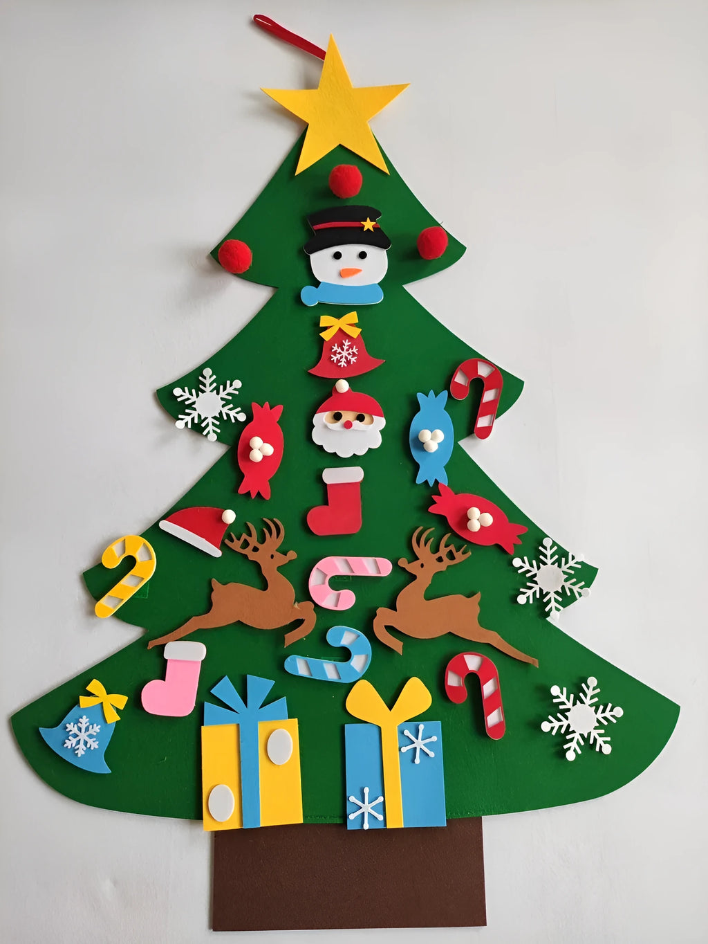 DIY felt Christmas tree for children with detachable ornaments, 95x70cm or 100x70cm, plus snowman 97x54cm