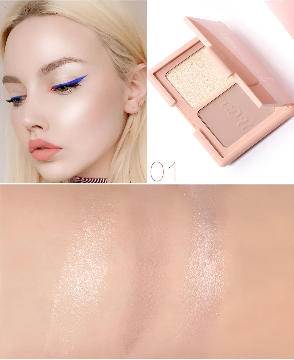 Two-tone blush highlighter and contouring palette 8g 90x70mm with three colour options