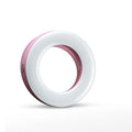 Black portable LED ring light for mobile phone photography with USB cable.