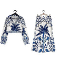 Women's casual polyester co-ord set featuring a long sleeve top and long skirt in picture colour.