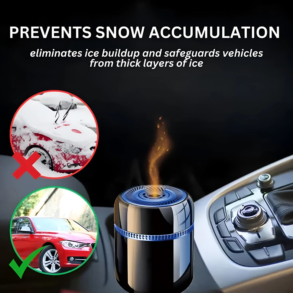 Compact car windscreen defrosting tool for snow melting and ice removal measuring 5.6 by 6.8 cm