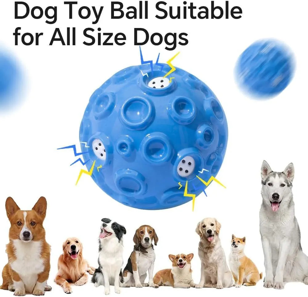 Colourful durable dog chew ball with textured surface and internal squeaker for aggressive chewers