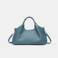 Women's woven large capacity handbag in brown, soft PU material with double shoulder straps and horizontal square shape