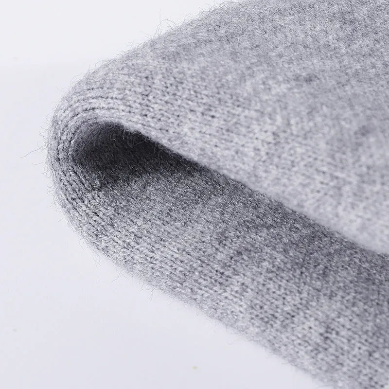 Men's cashmere winter beanie hat with dome crown, 7cm flanged band, and 54-60cm free size in black