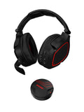 Black wireless fiber optic over-ear gaming headset with microphone and body buttons