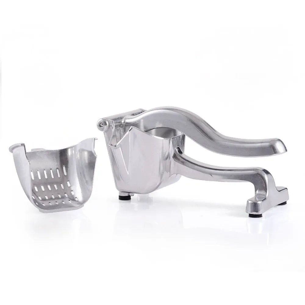 Silver heavy duty aluminium alloy lemon squeezer with large bowl on a counter