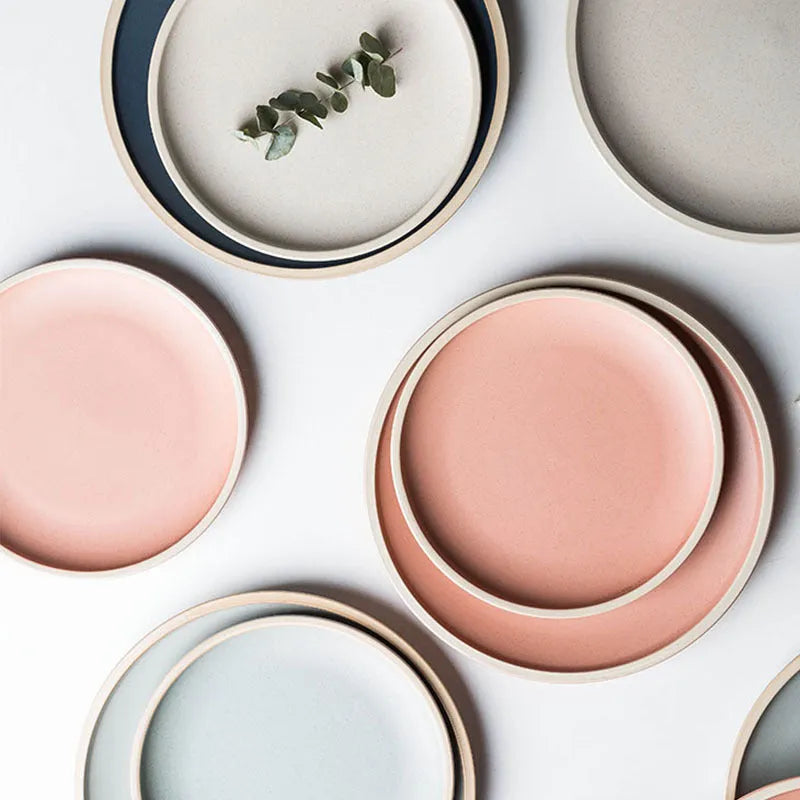 10 inch matte ceramic dinner plate with pure colour finish and sesame point glaze texture
