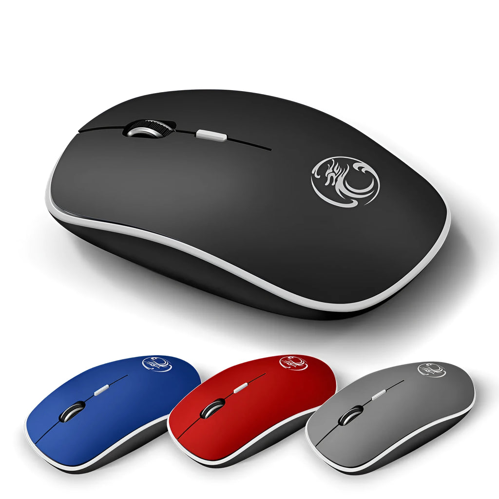 Mute wireless business office mouse in black, ultra-thin mini design with USB receiver