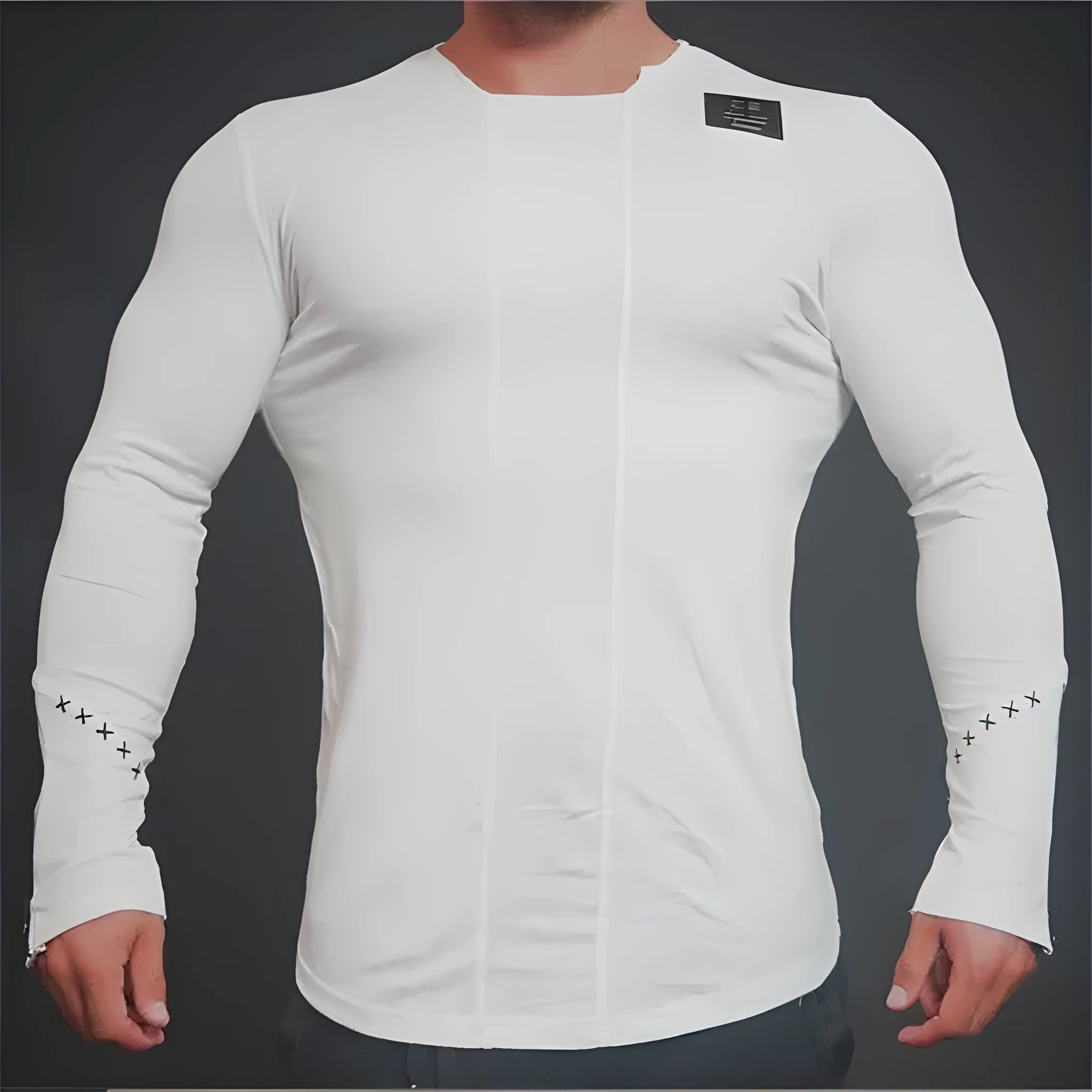 Men bodybuilding long sleeve t-shirt, black, standard fit, for gym weight training