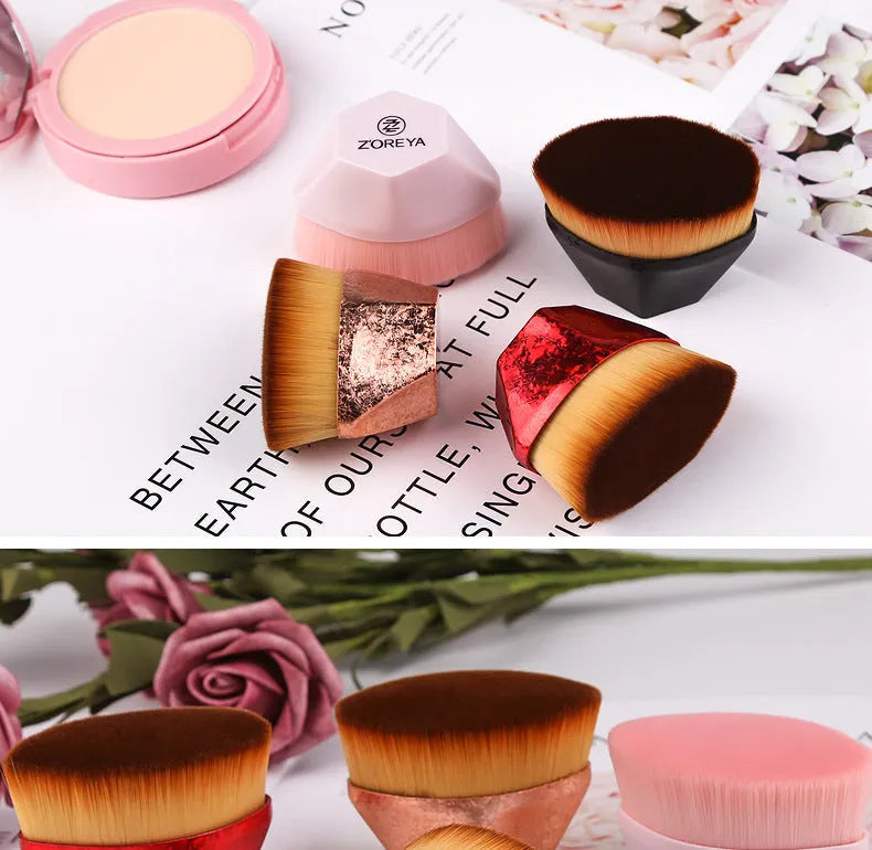 Magic Foundation Brush with dense soft bristles, 4cm wool length, plastic handle, and round protective case
