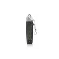 A compact black rolling door remote control showing buttons for copying and testing signals.