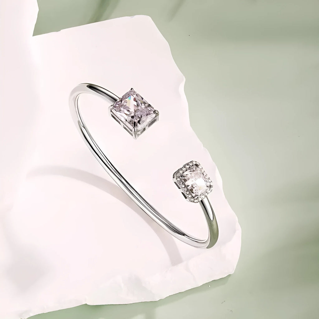 925 sterling silver opening bracelet with quadrilateral element, Korean style, 16cm size