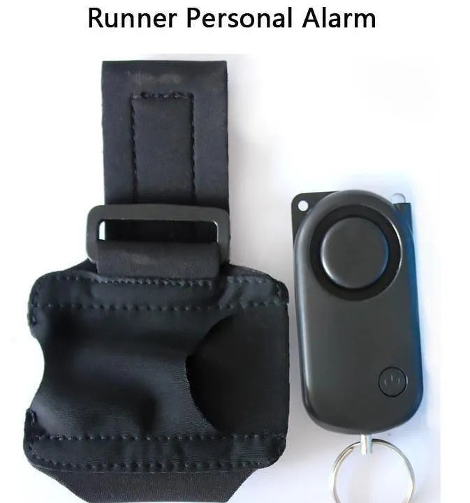 Runner personal alarm with LED flashing light and adjustable wristband, black, 7.5x4x1cm