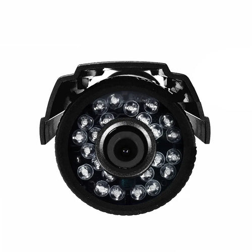 Black AHD HD waterproof surveillance camera with fixed lens and infrared LEDs for night vision.